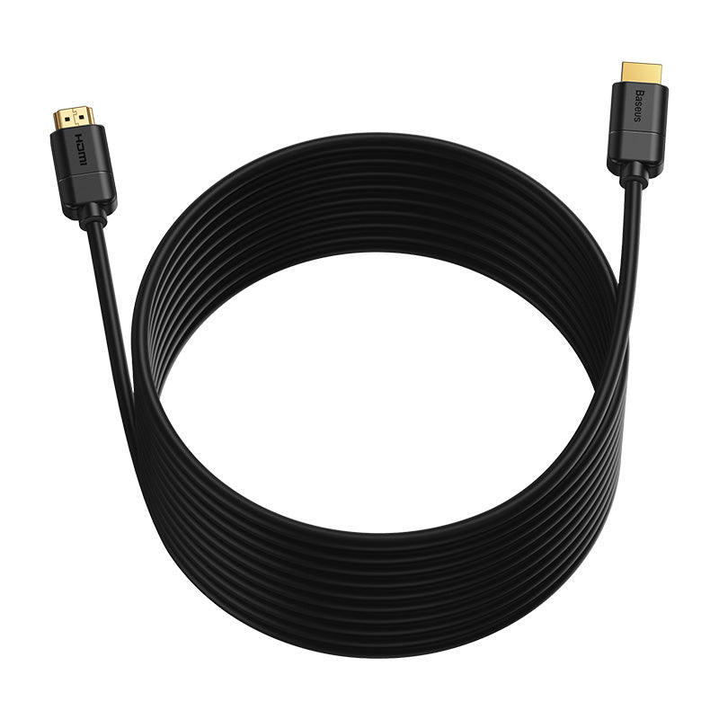 A coiled black HDMI cable with gold-plated connectors on both ends, shown on a plain white background. The brand name 'BONSAI' is visible on the right connector.