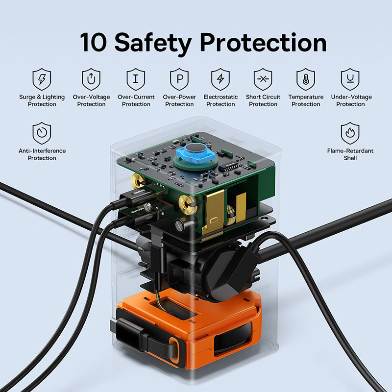 Baseus PowerCombo Series 65W Digital PowerStrip with Retractable Type-C Cable Black
