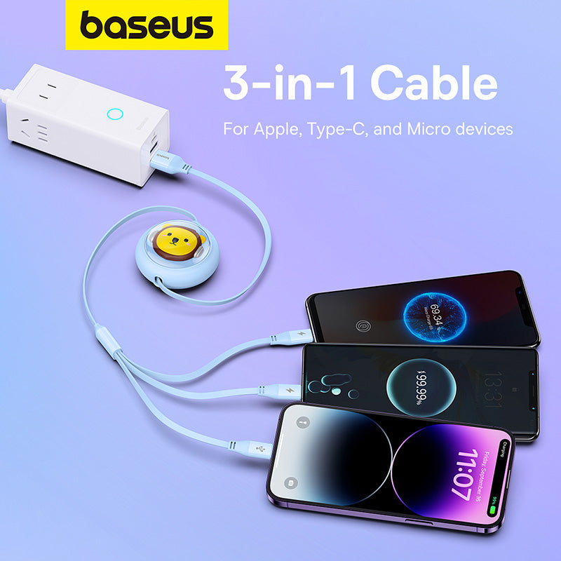 Baseus Leo Retractable Charging Cable 3-in-1 USB to M+L+C 3.5A