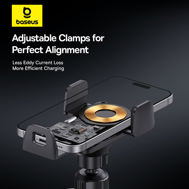 Baseus adjustable clamp for phone charging on a dark background