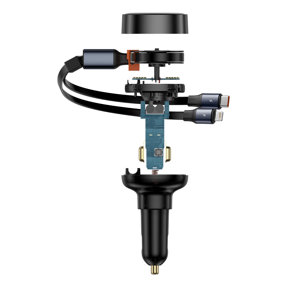 Technical diagram of a smartphone camera module with various connectors on a white background