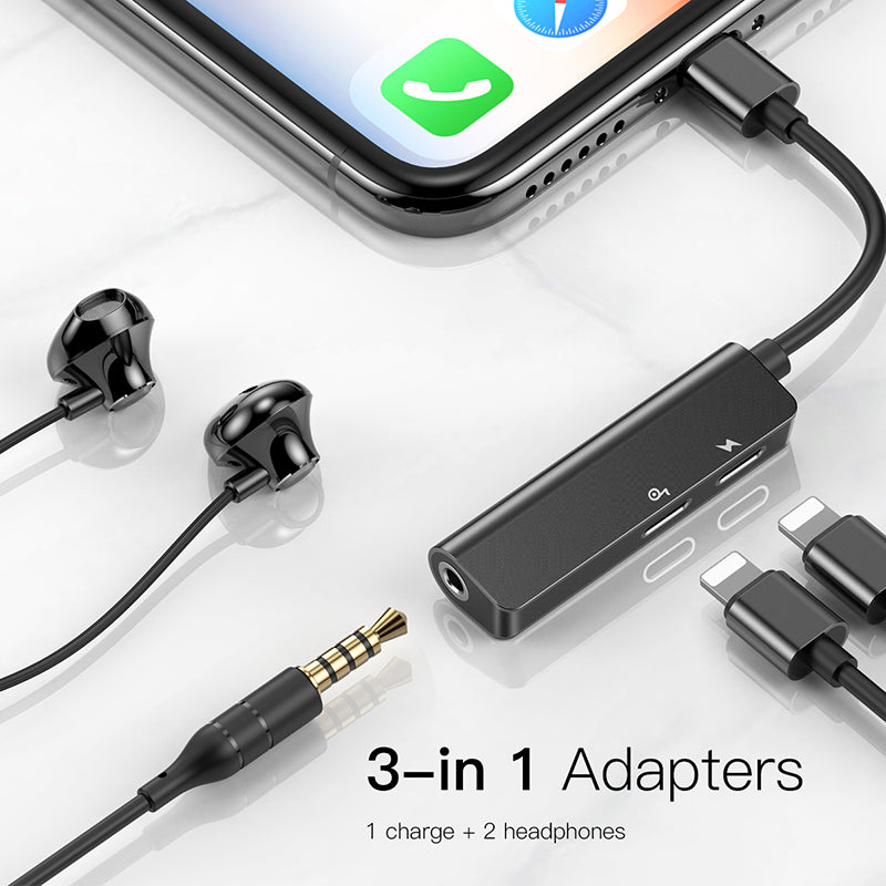Baseus L52 3 in 1 Male iOS to Dual iOS and 3.5mm Female Audio Adapter