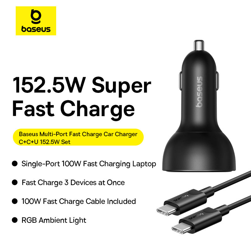 Baseus Multi-Port Fast Charge Car Charger Type C + Type C + U 152.5W Set