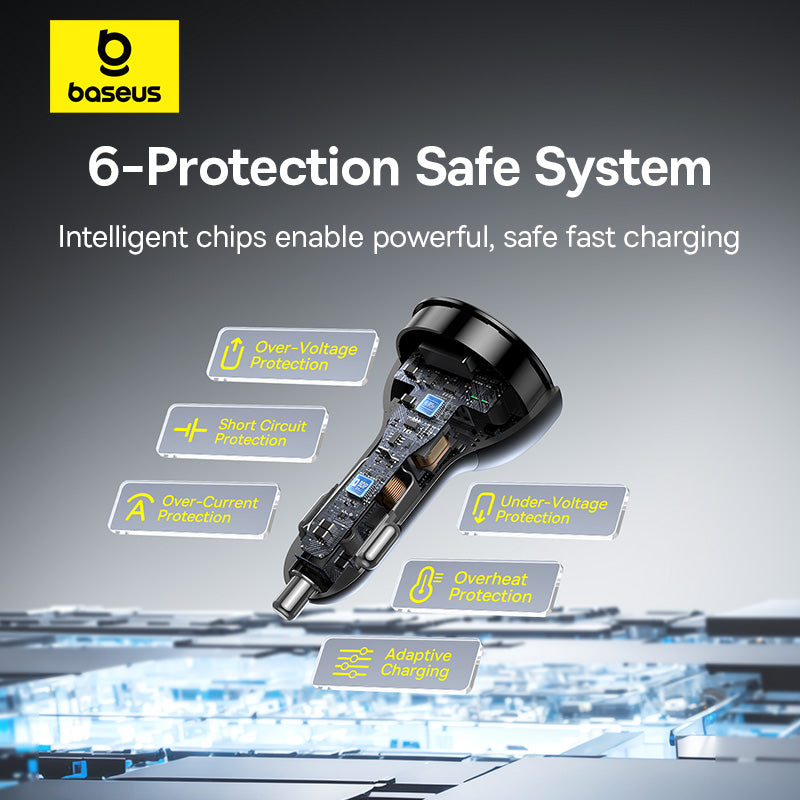 Baseus 6-Protection Safe System with charging adapter on a gray background