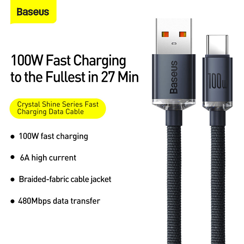 Baseus fast charging data cable with text on a white background