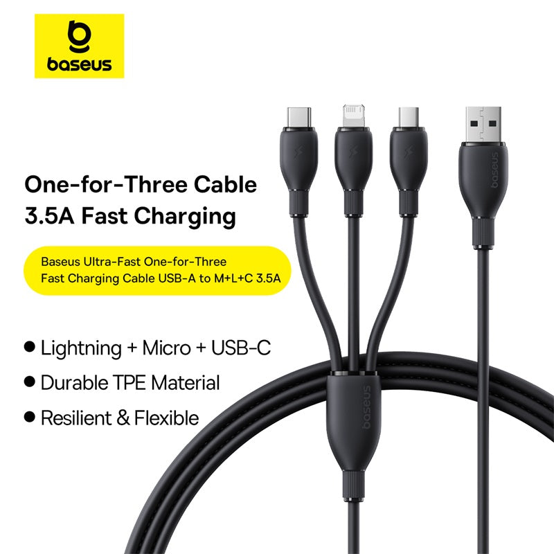 Ultra-Fast 1-for-3 Cable USB to M+L+C 3.5A