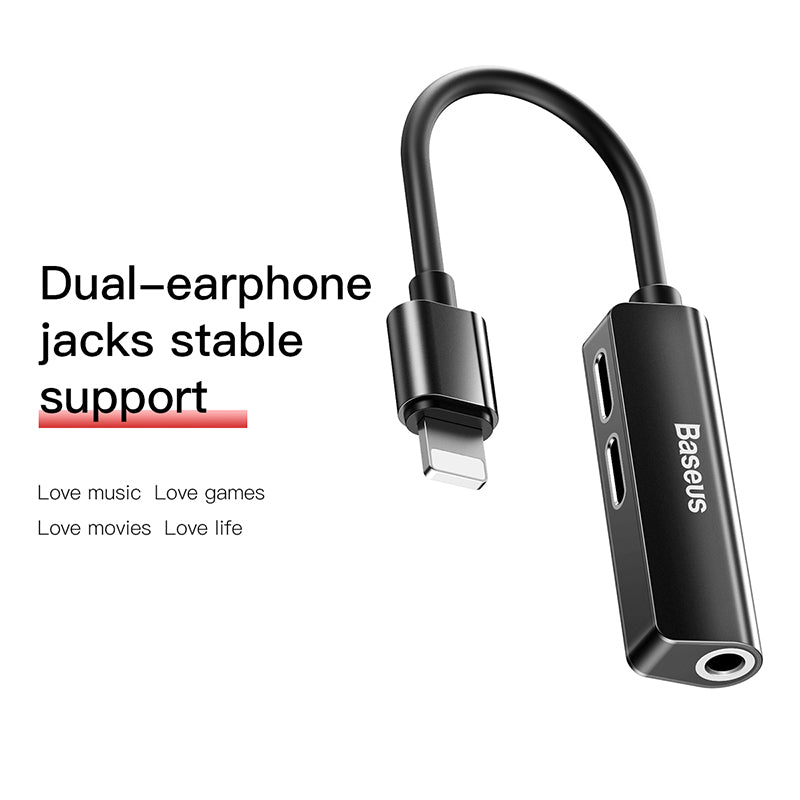 Baseus L52 3 in 1 Male iOS to Dual iOS and 3.5mm Female Audio Adapter