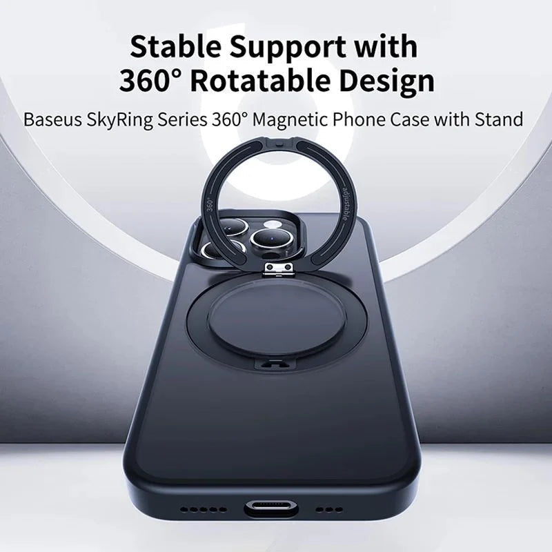 360-degree magnetic phone case with stand on a gray background