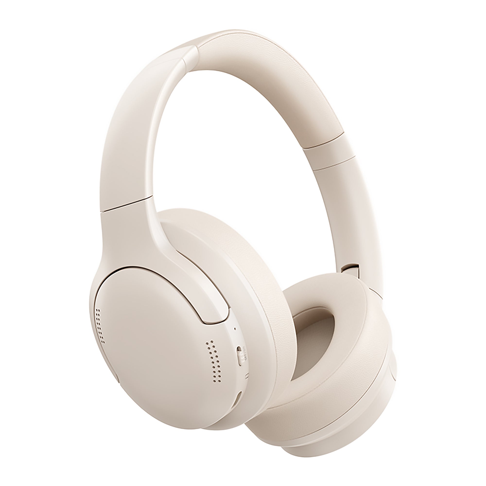 Beige headphones on a white background
