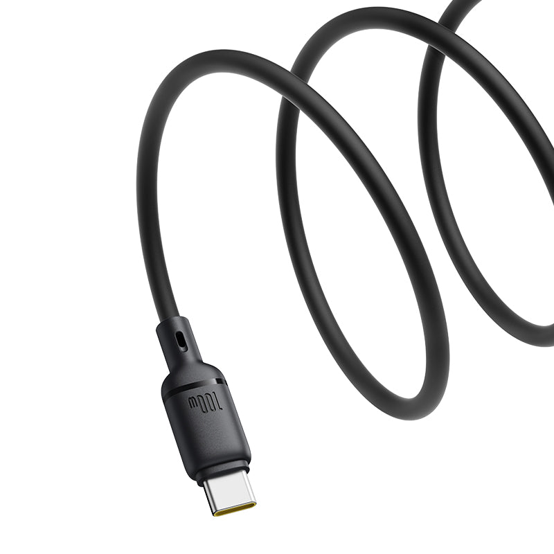 Black USB cable with connectors on a white background