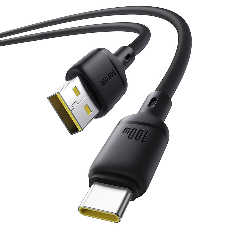 Black USB cable with Type-C connector on a white background