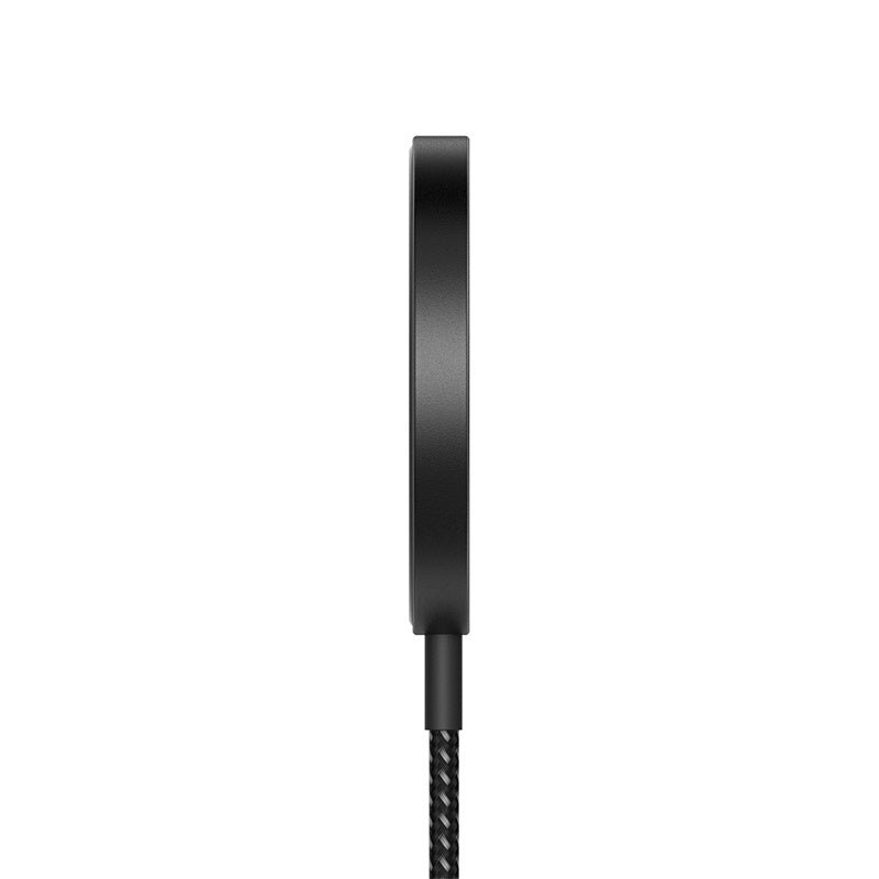Black braided cable on a white background