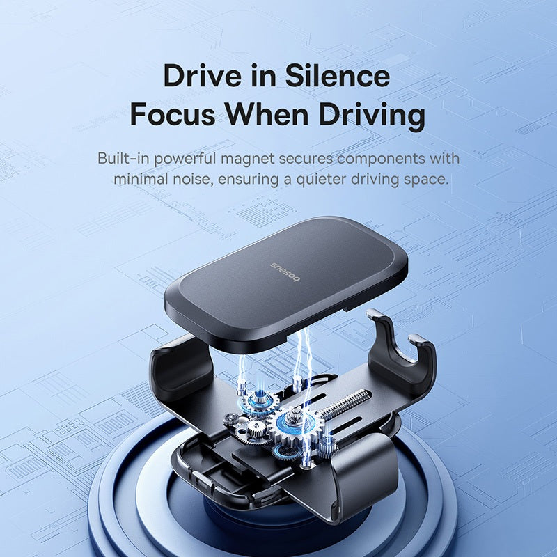 Car phone holder with magnetic component on a blue background