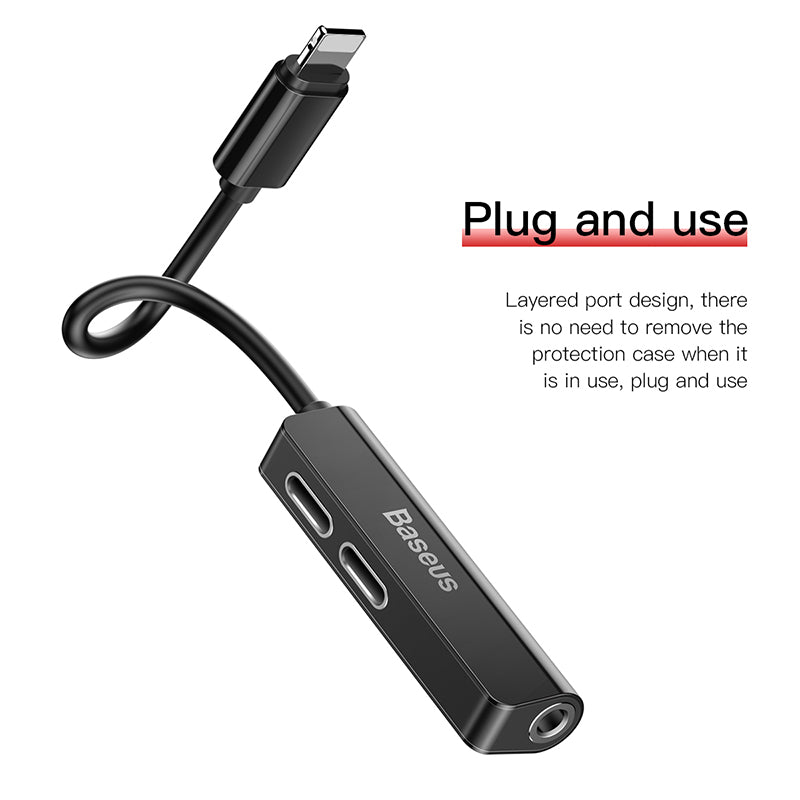 Baseus L52 3 in 1 Male iOS to Dual iOS and 3.5mm Female Audio Adapter