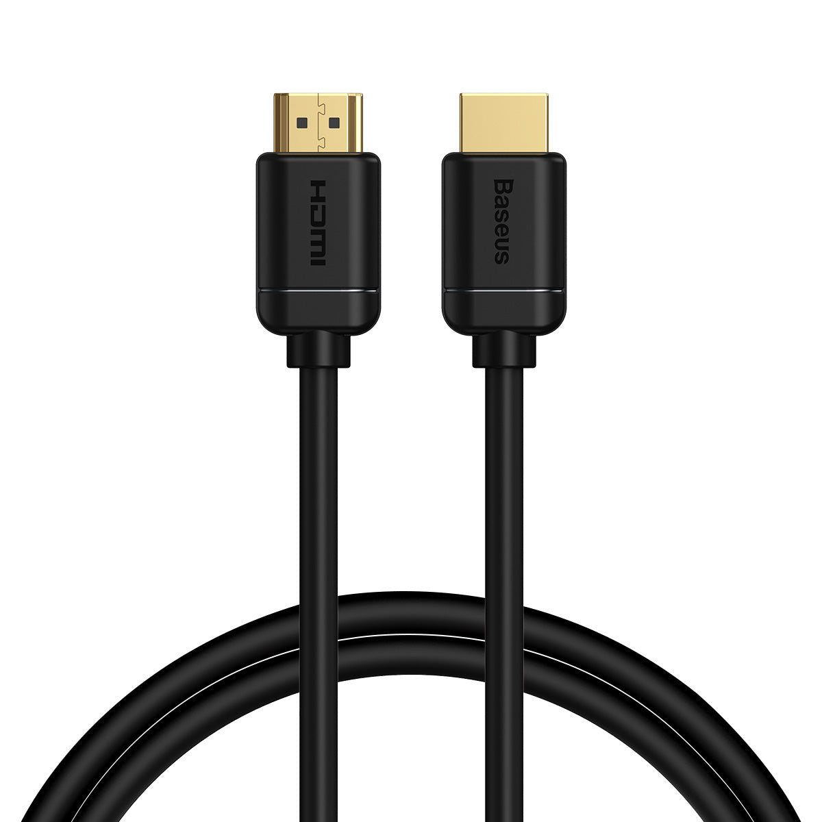 HDMI cable with black connectors on a white background
