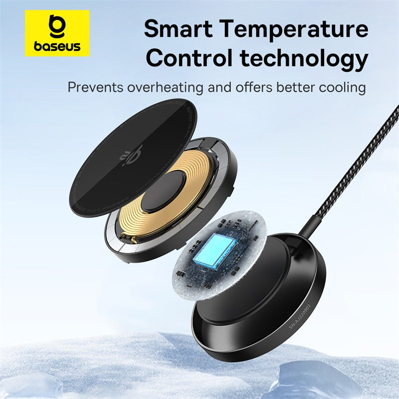 Baseus product with smart temperature control technology on a light blue background