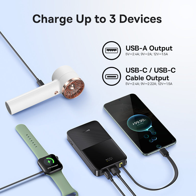 Baseus EnerFill FC51 Bipow2 Pro Digital Display Power Bank with Built-in Cable 10000mAh 22.5W