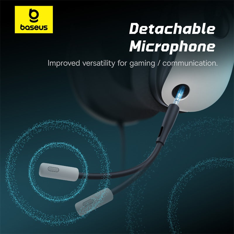 Baseus detachable microphone with cable on a dark background
