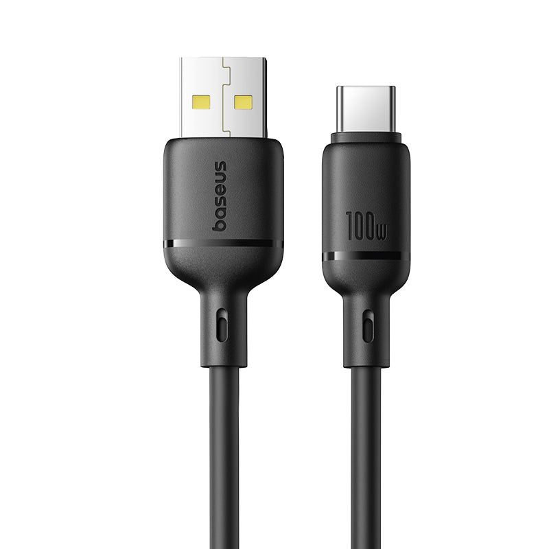 Black USB cable with micro-USB and Type-C connectors on a white background