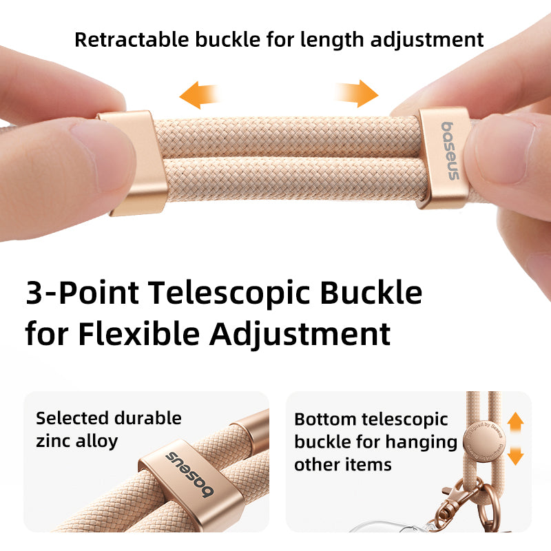 Retractable buckle with 3-point telescopic design for flexible adjustment, featuring the brand 'Baseus'.