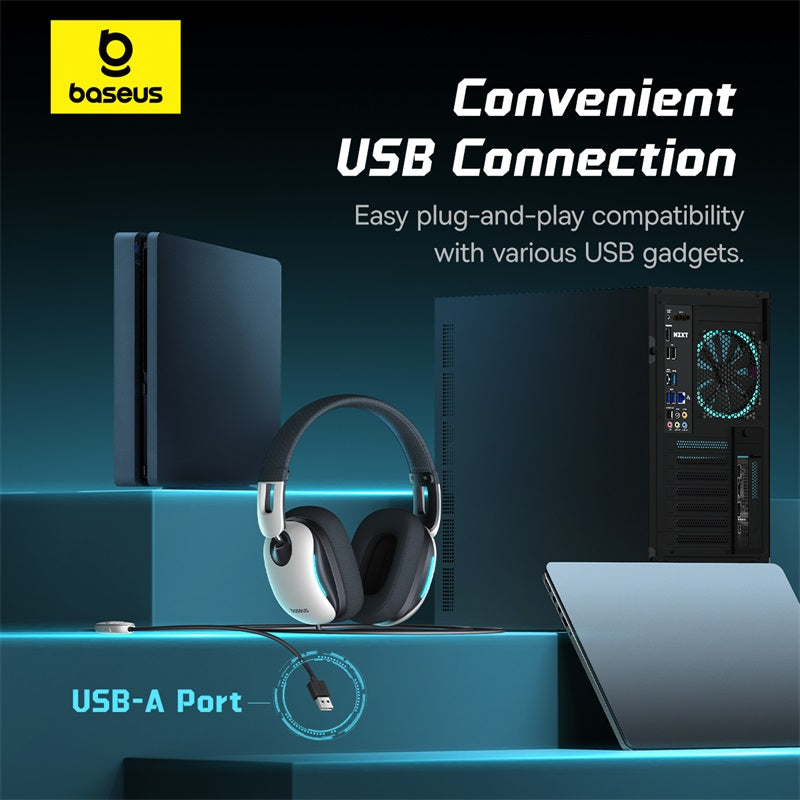 Baseus product with USB connection features on a dark background