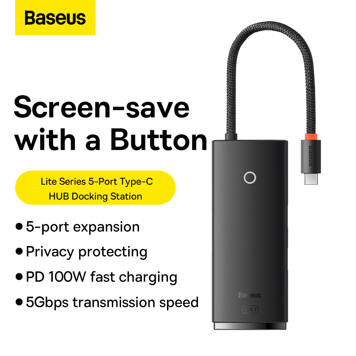 Baseus Lite Series 5-Port Type-C HUB Docking Station - Black 3