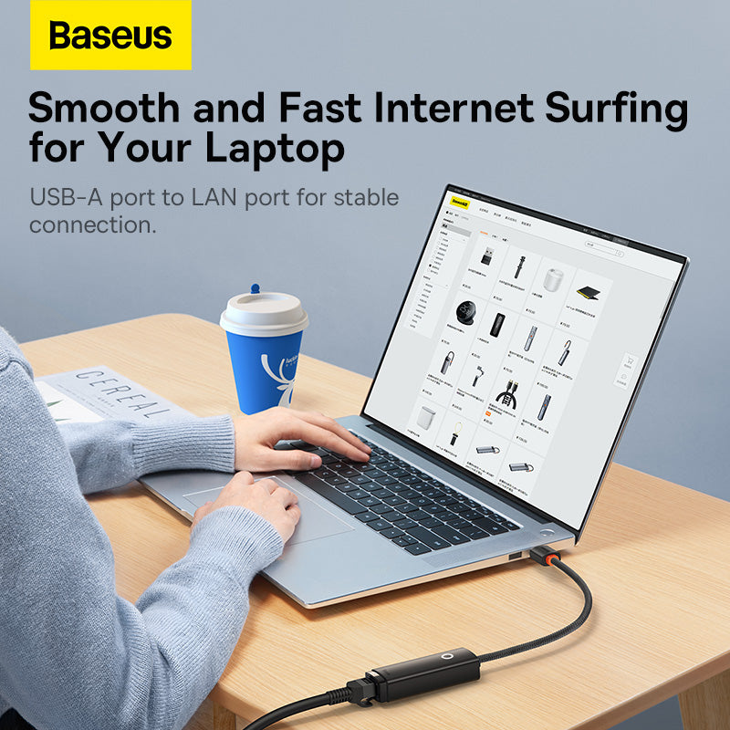 Baseus Lite Series Ethernet Adapter USB-A to RJ45 LAN Port (1000Mbps) Black 5