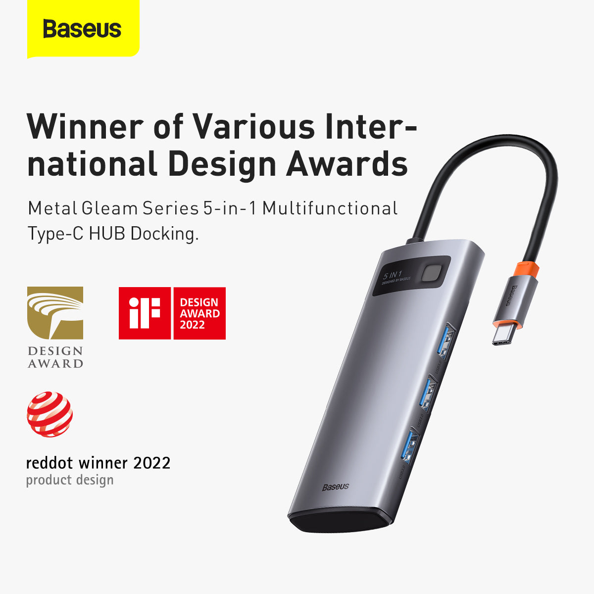 Baseus Metal Gleam Series 5-in-1 Multifunctional Type-C HUB Docking Station Silver 5