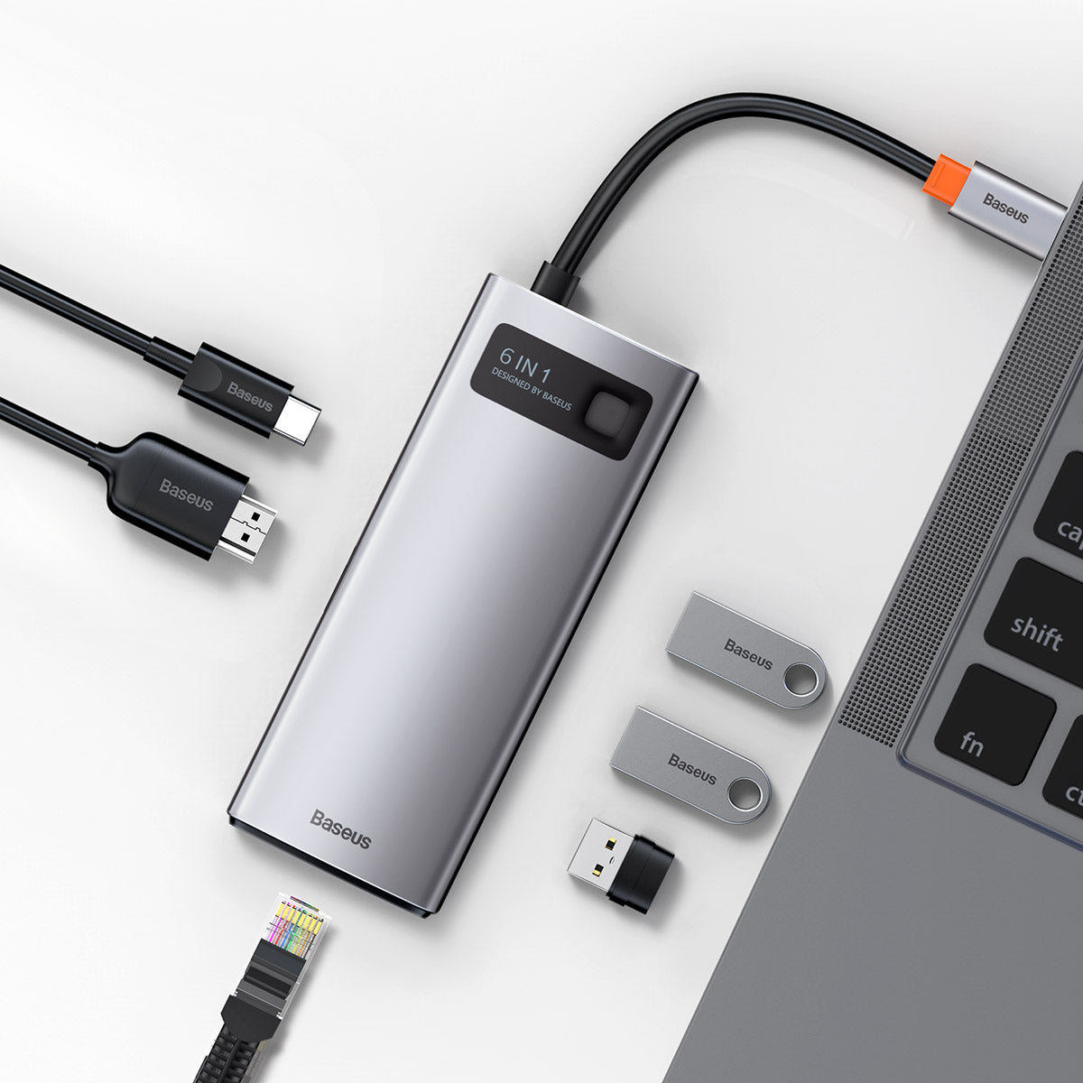 Baseus Metal Gleam Series 6 in 1 Multifunctional HDMI and RJ45 Type C Hub Silver 10