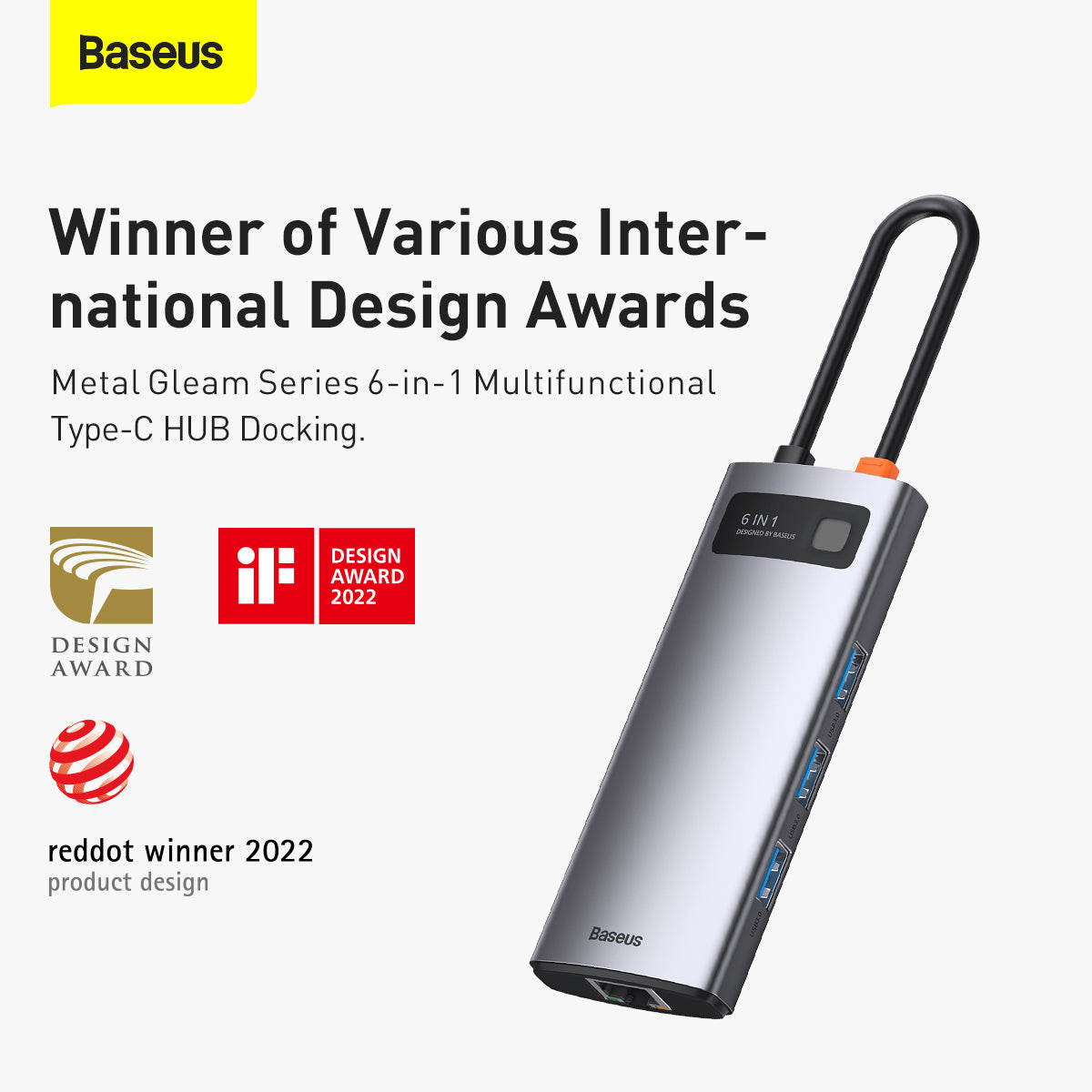 Baseus Metal Gleam Series 6 in 1 Multifunctional HDMI and RJ45 Type C Hub Silver 5