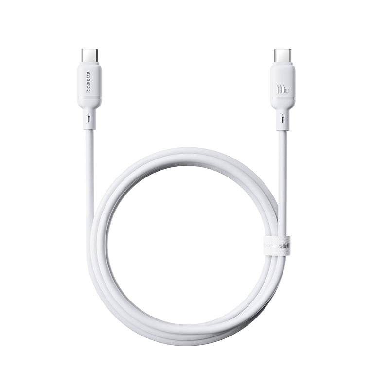 White USB cable with connectors on a white background