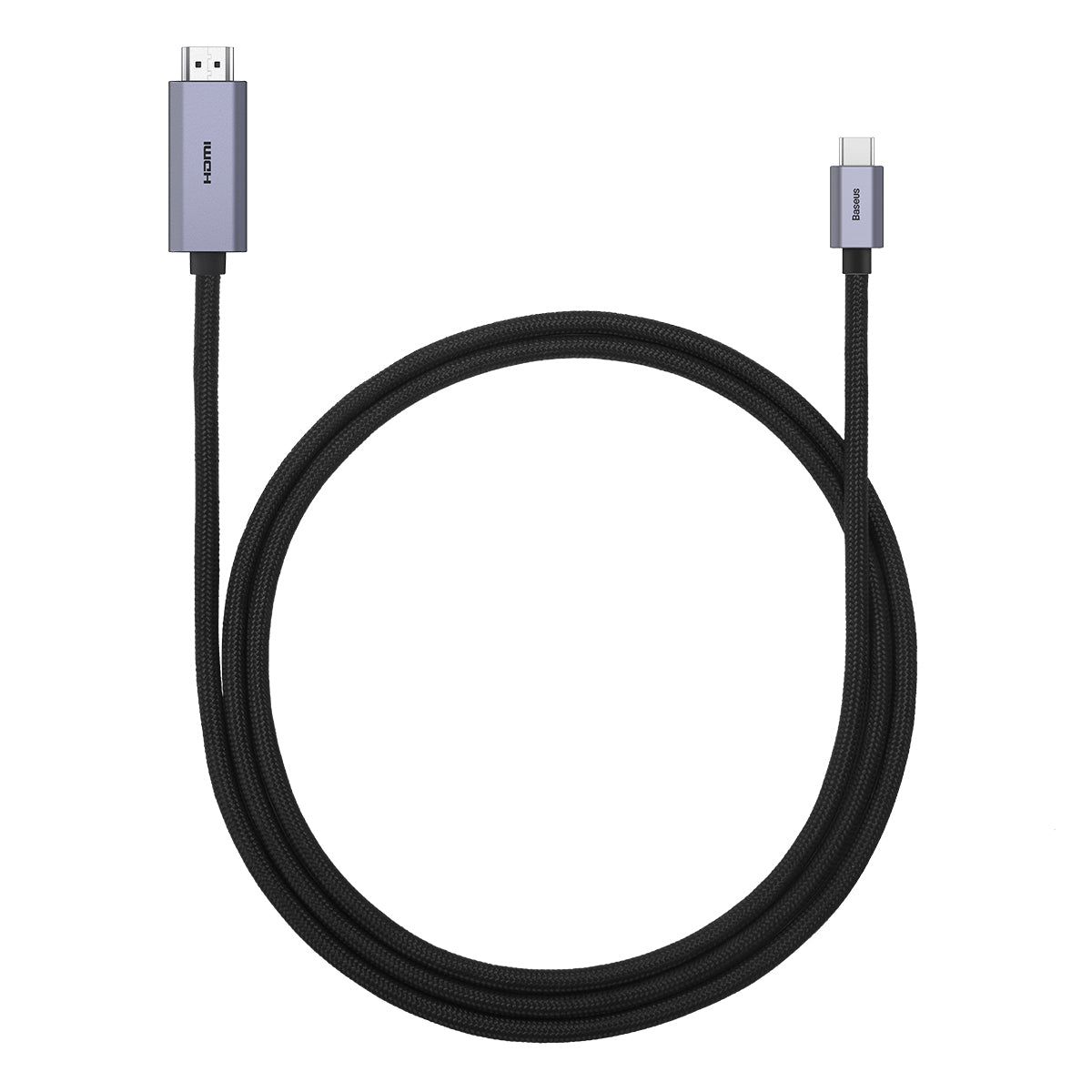 Black USB cable with connectors on a white background