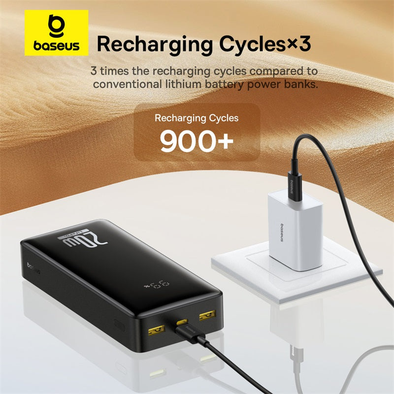 Baseus LiFePO4 Digital Display Power Bank 18400mAh 20W Cluster Black (With Simple Series Charging Cable USB to Type C 3A 0.3m Black)