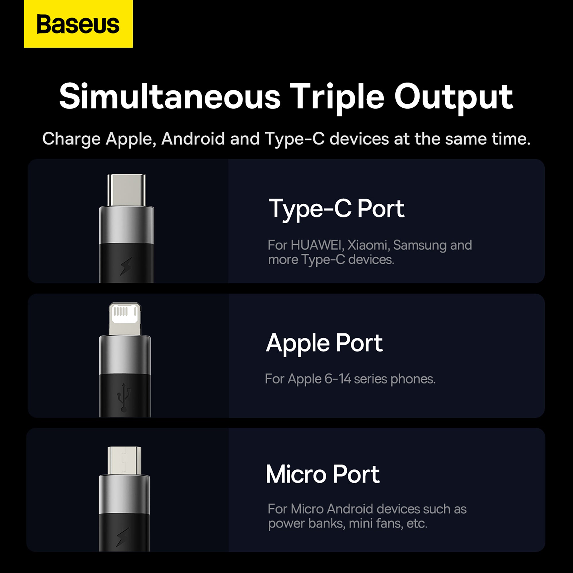 Baseus StarSpeed 1-for-3 Fast Charging Data Cable 3.5A - 0.6m