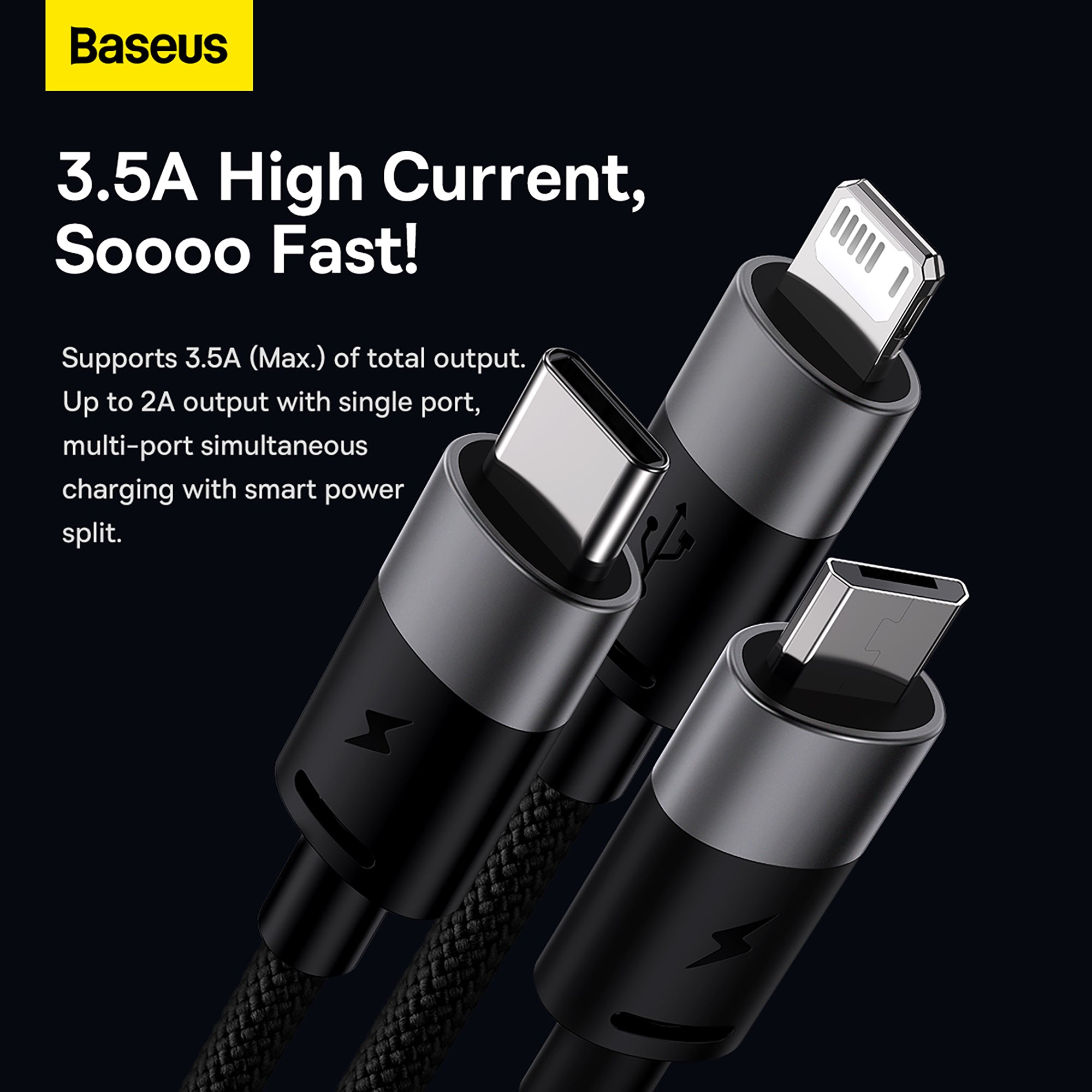 Baseus StarSpeed 1-for-3 Fast Charging Data Cable USB to M+L+C 3.5A 0.6m
