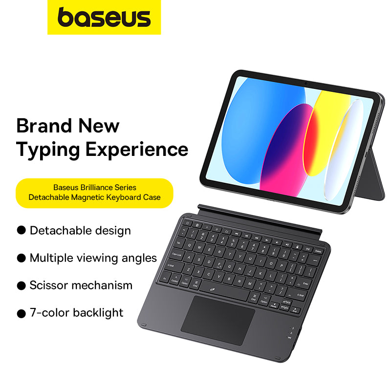 Baseus Brilliance Series Detachable Magnetic Keyboard Case for Pad 10 (2022) 10.9, Cluster Black (with Simple Series USB-C Cable)