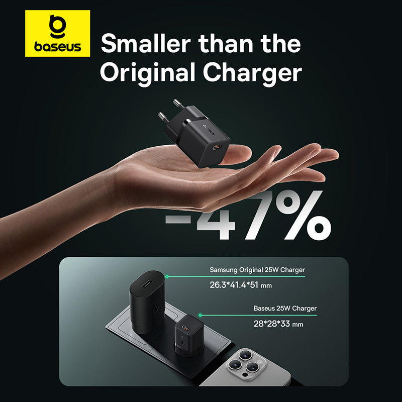 Baseus GaN5 Fast Charger (mini) 1C 25W - Cluster Black (Dynamic 3 Cable Type-C to Type-C 100W 1m）
