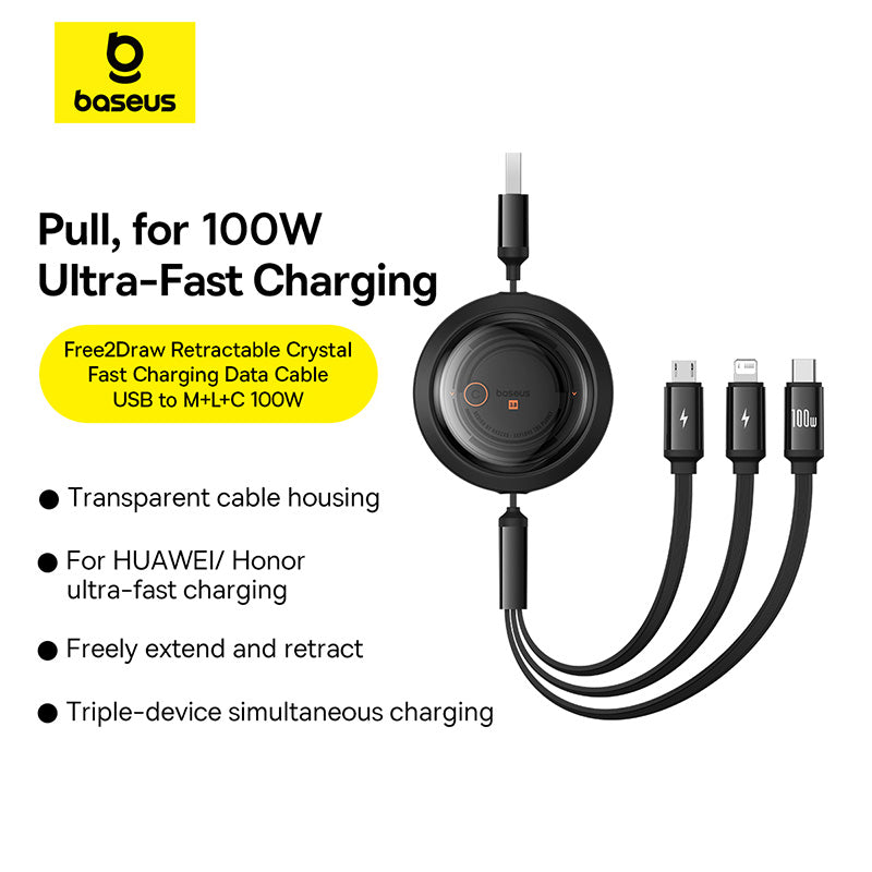 Free2Draw Retractable Cable USB to M+L+C 100W