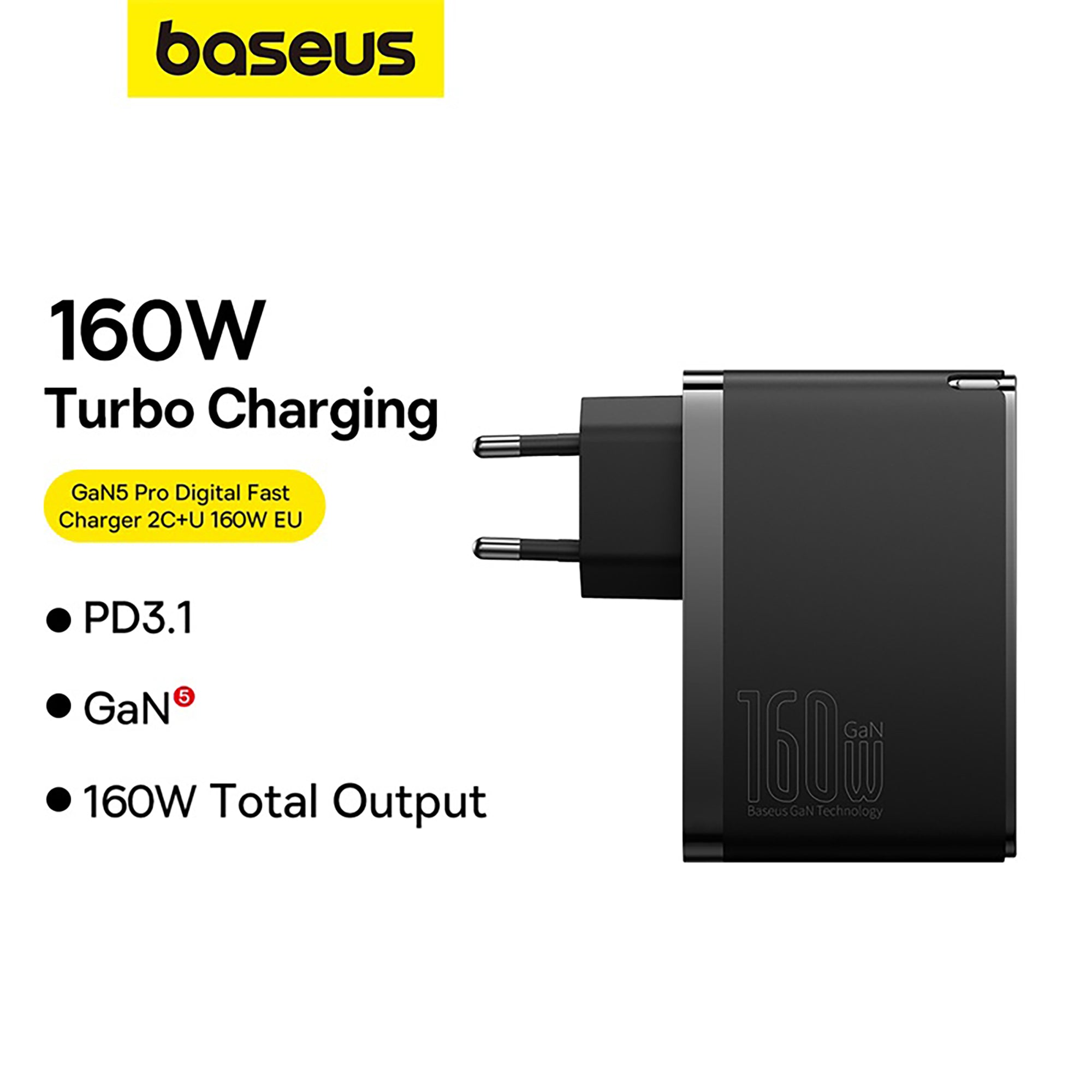 Baseus GaN5 Pro Digital Fast Charger 2C+U 160W EU