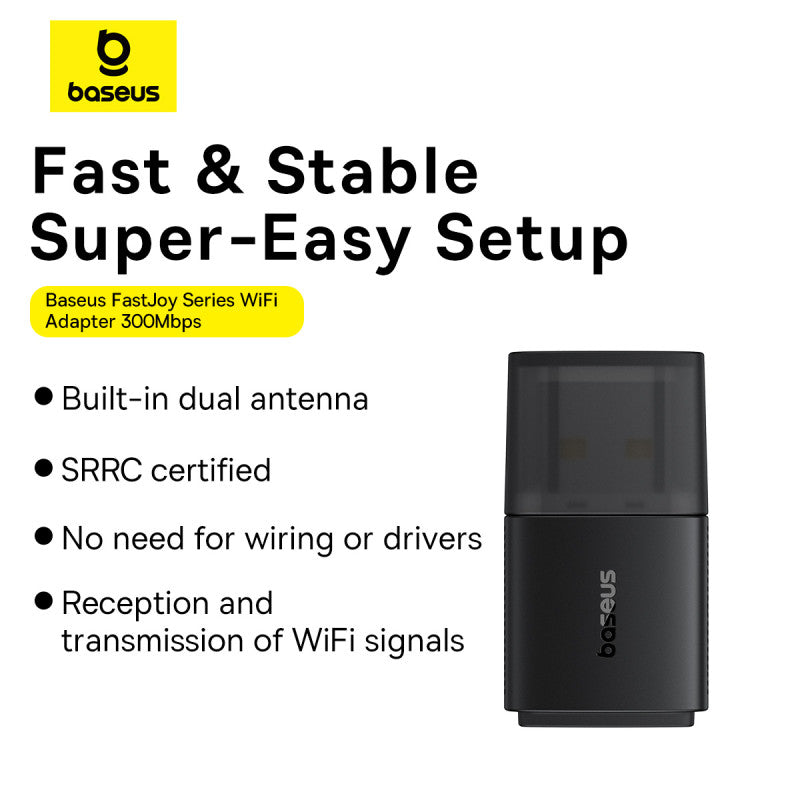 Baseus FastJoy Series WiFi Adapter 300Mbps Internal Antenna - Cluster Black