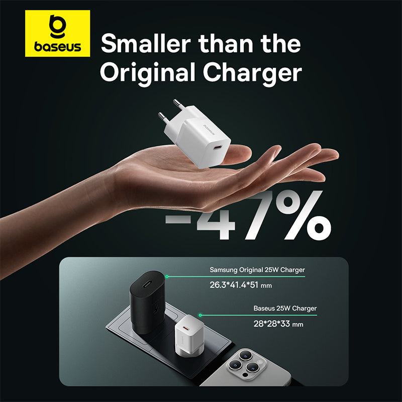 Baseus GaN5 Fast Charger (mini) 1C 25W - Moon White (Dynamic 3 Cable Type-C to Type-C 100W 1m）