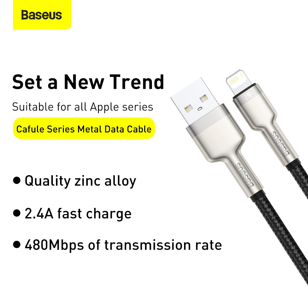 Baseus Cafule Series Metal Data Cable USB to IP 2.4A 1m Black