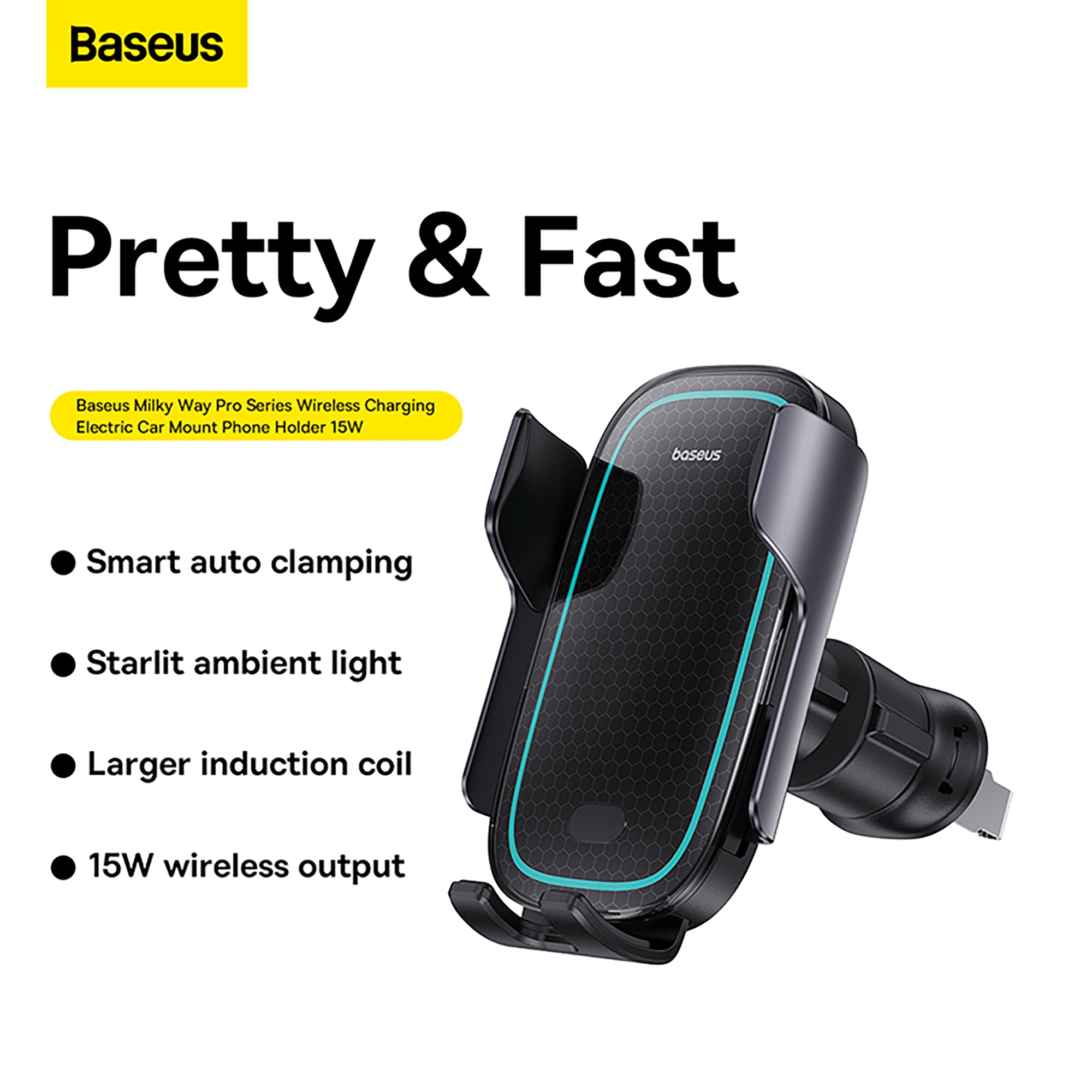 Baseus Milky Way Pro 15W Wireless Charging Electric Car Mount Phone Holder