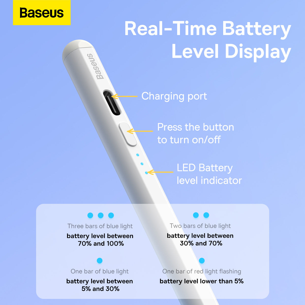 Baseus Smooth Writing 2 Series Stylus with LED Indicators - White