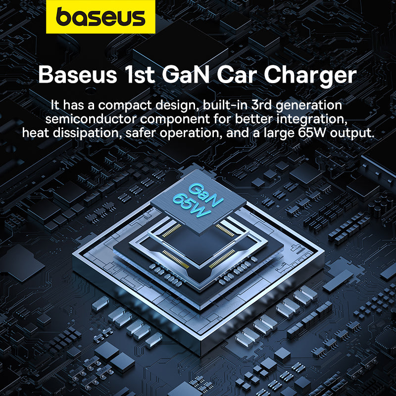 Baseus Golden Contactor Pro GaN Fast Charging Car Charger 65W 2 Type-C + USB