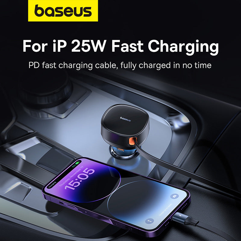 Baseus Enjoyment Pro Car Charger U+Retractable C & iP Cable 60W Cluster Black