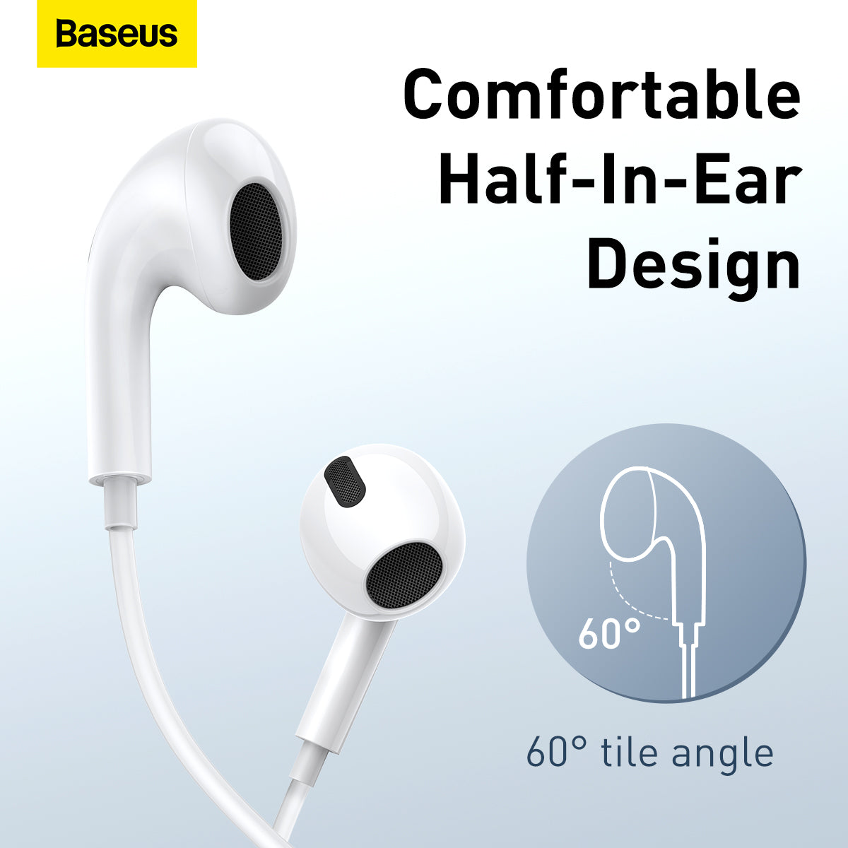 Baseus H17 Encok 3.5mm Lateral In-Ear Wired Earphone with Remote White