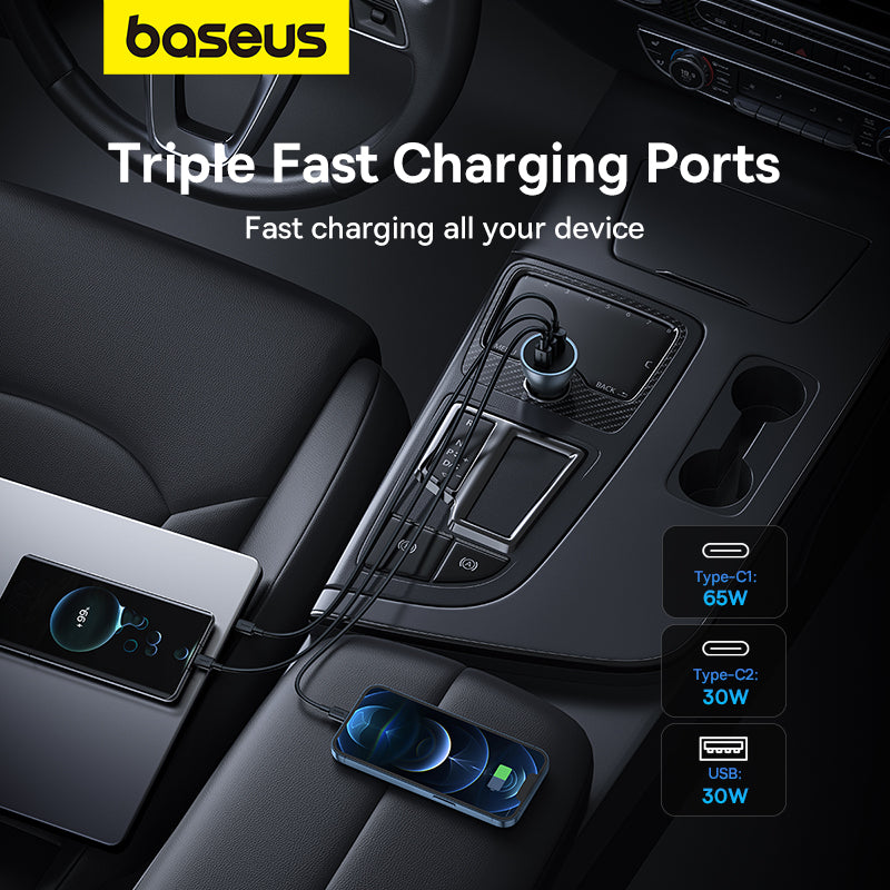 Baseus Golden Contactor Pro GaN Fast Charging Car Charger 65W 2 Type-C + USB