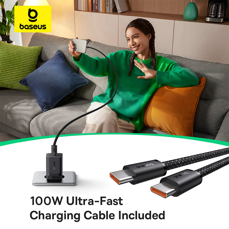 Baseus GaN5 Fast Charger (mini) 1C 25W - Cluster Black (Dynamic 3 Cable Type-C to Type-C 100W 1m）
