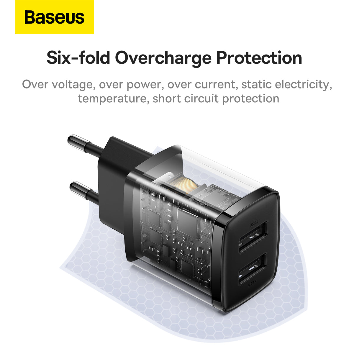 Baseus Compact Quick Dual-Port Charger 10.5W, 2x USB Type-A